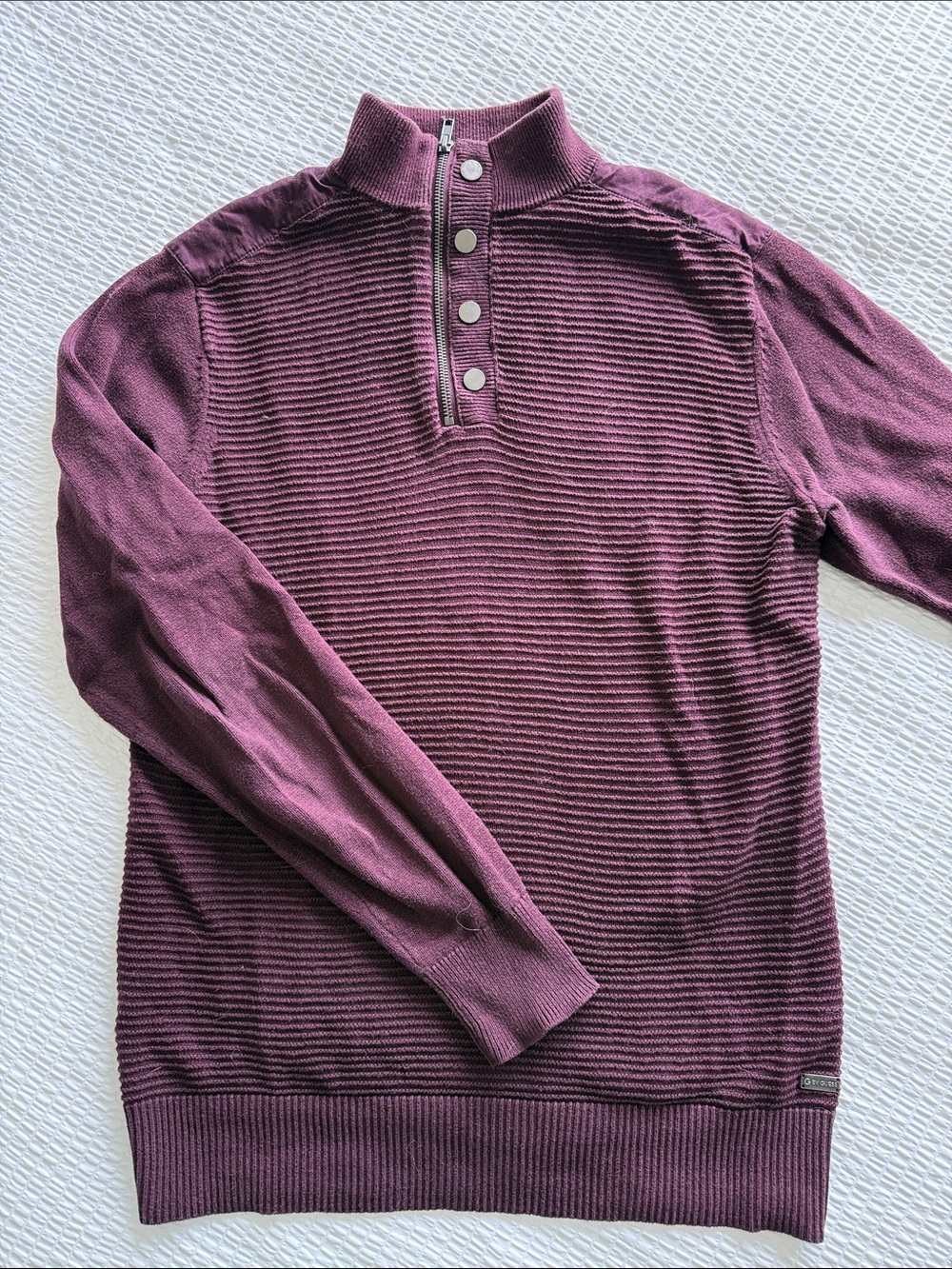 G by Guess Men's Plum Zip-Button Ribbed Sweater
